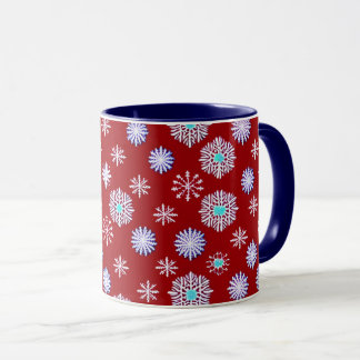 Caneca Flocos de Neve Antigos sobre Vermelho