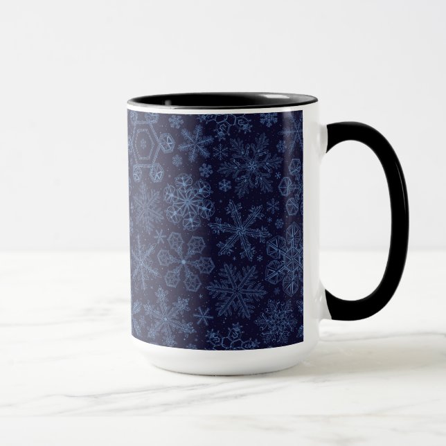 Caneca Flocos de neve azuis em azul (Direita)