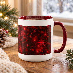 Caneca Flocos de neve brancos com barra vermelha profunda