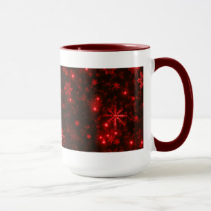 Caneca Flocos de neve brancos com barra vermelha profunda