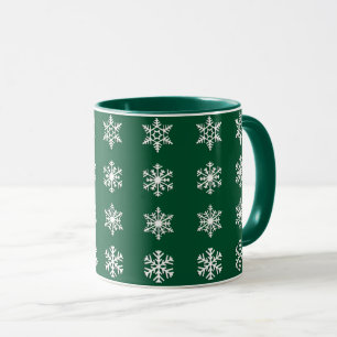 Caneca Flocos de neve brancos de 3 d em Verde Escuro