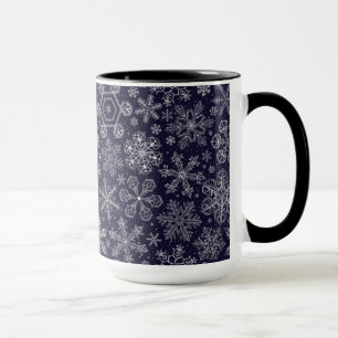 Caneca Flocos de neve brancos em azul