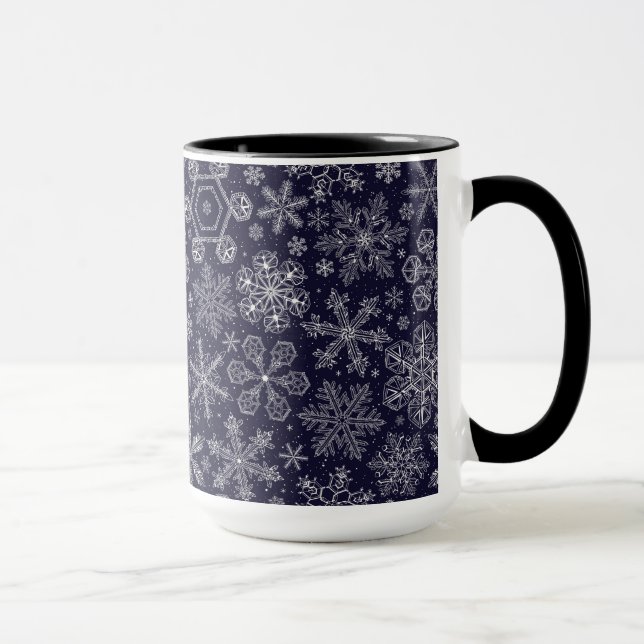 Caneca Flocos de neve brancos em azul (Direita)