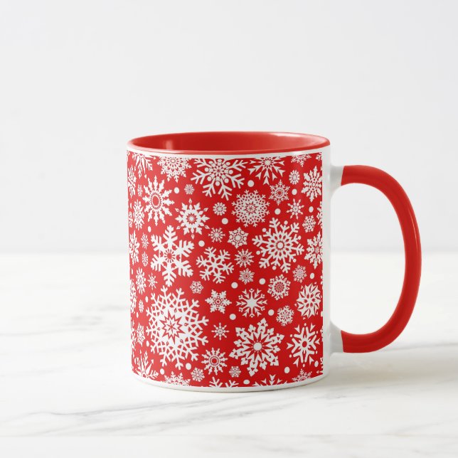 Caneca Flocos de neve brancos no vermelho (Direita)