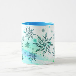 Caneca Flocos de neve com espiral azul-lacrimejo