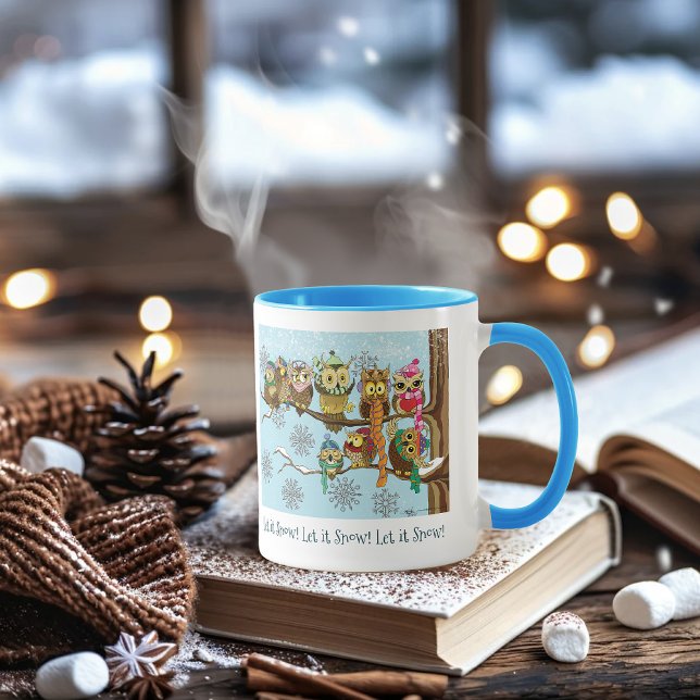 Caneca Flocos de neve de inverno das corujas brancas (Criador carregado)