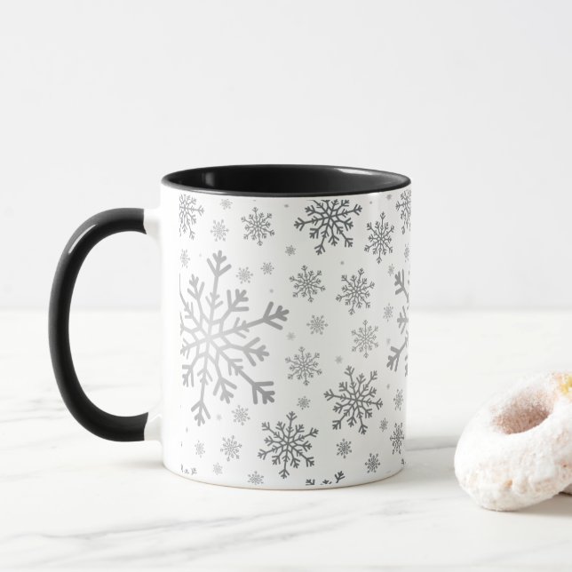 Caneca Flocos de neve de Natal de Cinzas de prata em bran (Com Donut)
