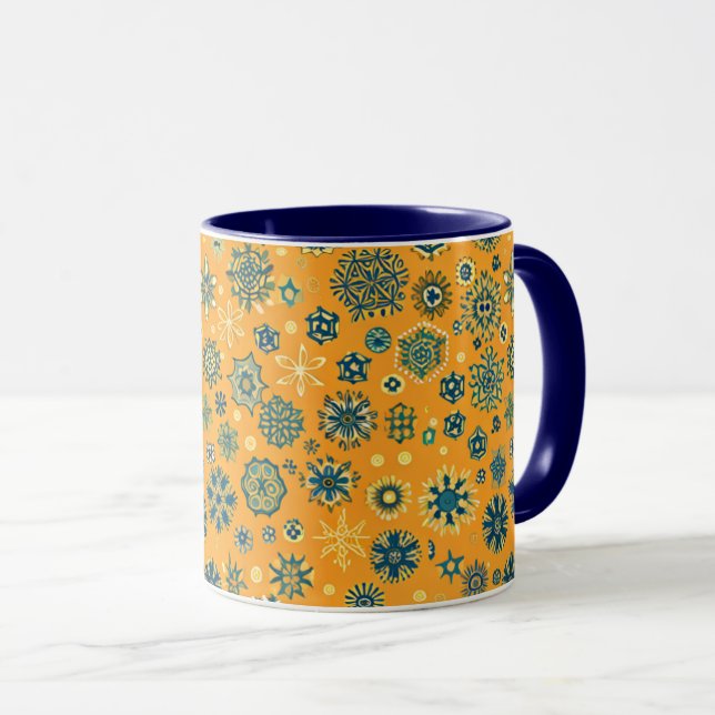 Caneca Flocos de neve de vintage em amarelo (Frente Esquerda)