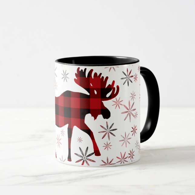 Caneca Flocos de neve de xadrezes vermelhas da Moose Nata (Frente Esquerda)