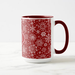 Caneca Flocos de neve do Natal Vermelho e Branco 2