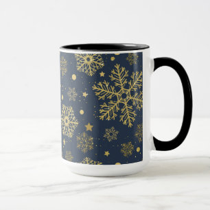 Caneca Flocos de neve do ouro no marinho