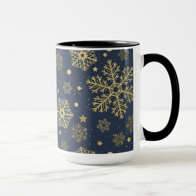 Caneca Flocos de neve do ouro no marinho (Direita)