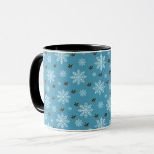 Caneca Flocos de Neve Elegantes e Fofos Padrão de Natal