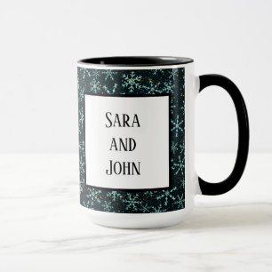Caneca Flocos de neve espumantes Azul Branco no Céu Negr