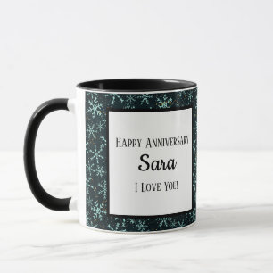 Caneca Flocos de neve espumantes Azul Branco no Céu Negro