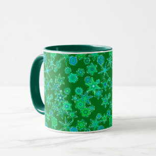 Caneca Flocos de neve geométricos modernos em Emerald Gre