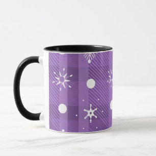Caneca Flocos de Neve Simples com Padrão Xadrez Roxo