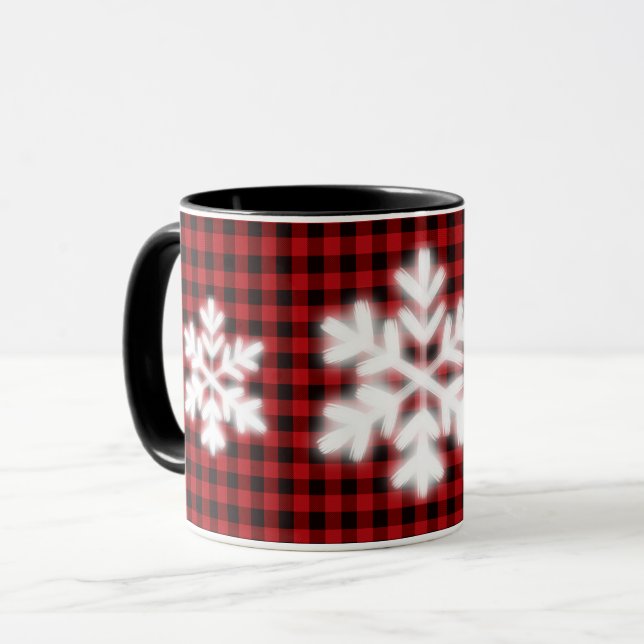 Caneca Flocos de neve torrentes de xadrez vermelha-russa (Frente Esquerda)