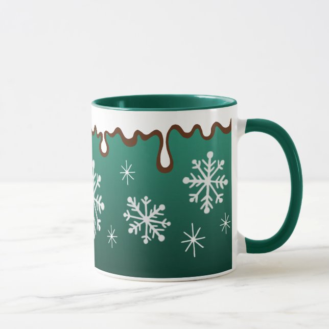 Caneca Flocos de neve verdes nas festas de Natal (Direita)