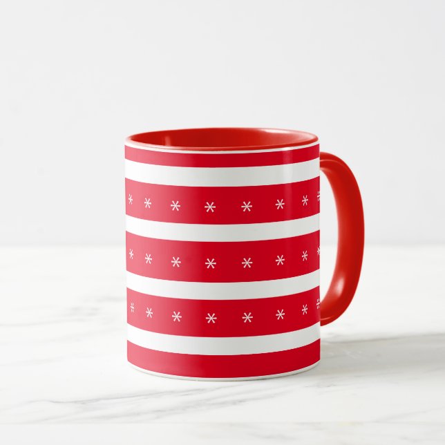 Caneca Flocos de neve vermelhos e brancos (Frente Esquerda)