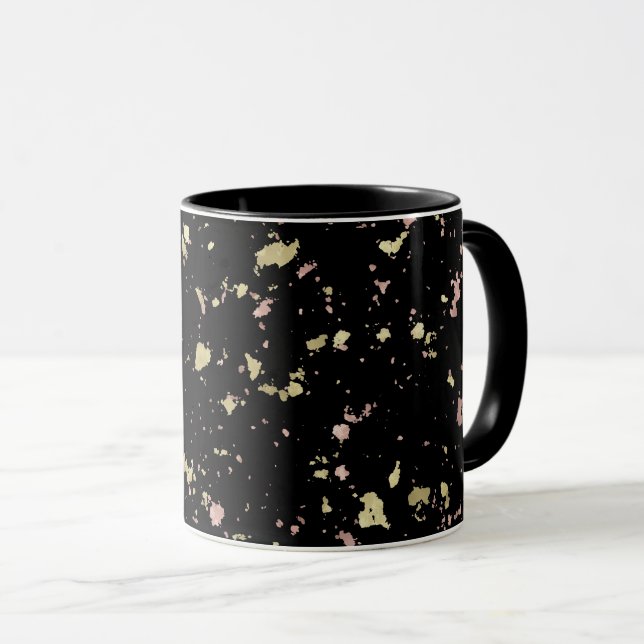Caneca Flocos Dourados e Rosa Dourados Pretos (Frente Esquerda)