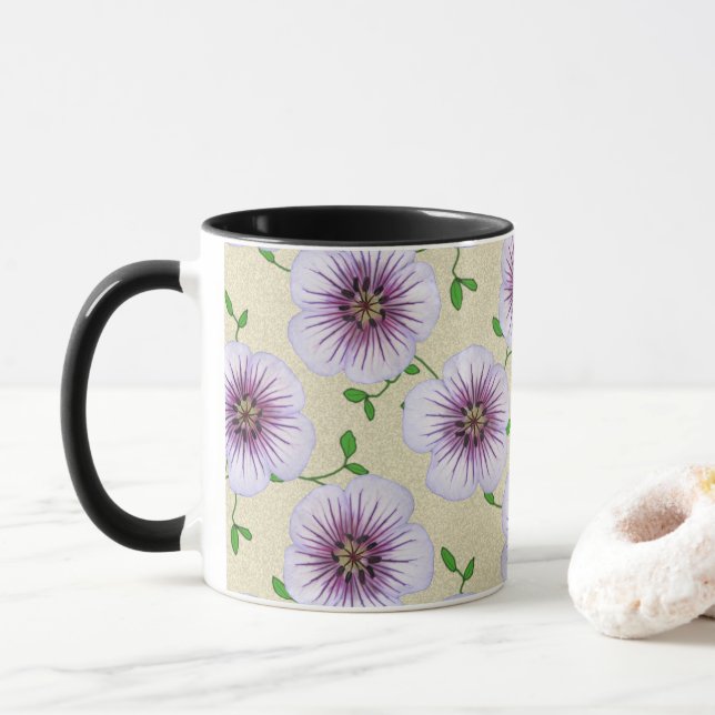 Caneca Flor azul botânica do verão doce (Com Donut)