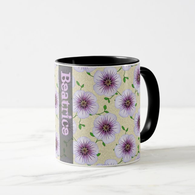 Caneca Flor azul botânica do verão doce com nome (Frente Esquerda)