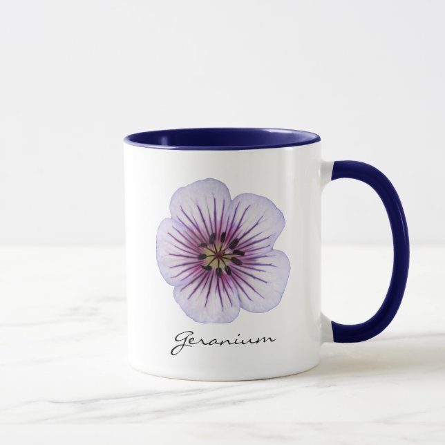 Caneca Flor azul pálido botânica do gerânio com nome (Direita)