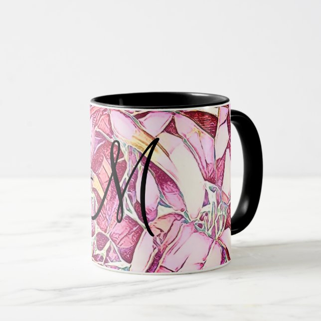 Caneca Flor Bonito De Monograma, Vermelho E Rosa (Frente Esquerda)