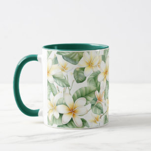 Caneca Flor Branca Tropical Flor de Frangipani Padrão