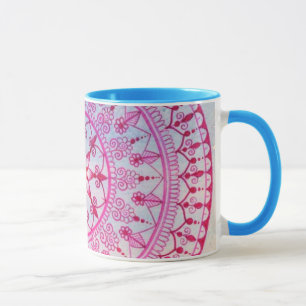 Caneca Flor cor-de-rosa e azul bonito tirada mão da