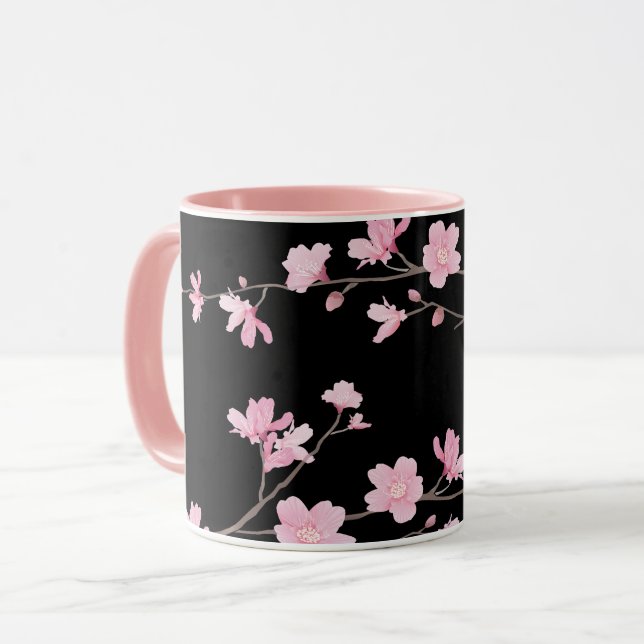 Caneca Flor de Cereja - Preto (Frente Esquerda)