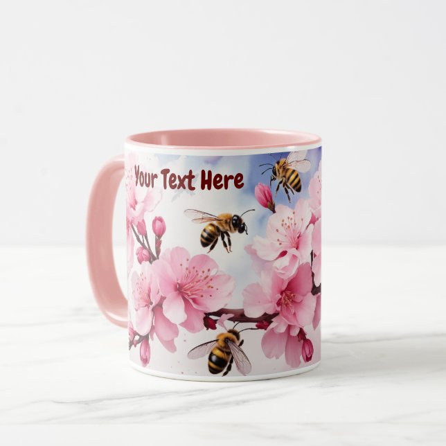 Caneca Flor de Cereja Sakura com Abelhas (Frente Esquerda)
