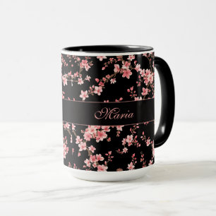 Caneca Flor de Cerejeira Japonesa Rosa Bege Preto