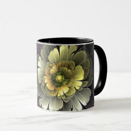 Caneca Flor de Fractal Abstrato Moderno Purpur Khaki Cinz