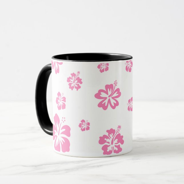 Caneca Flor de Hibisco Rosa e Branca Personalizada (Frente Esquerda)