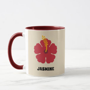 Caneca Flor de Hibisco Vermelha Adicione Seu Nome