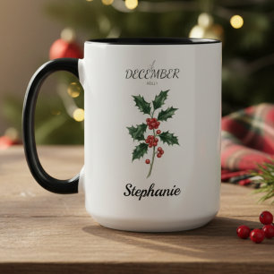 Caneca Flor de Nascimento de Dezembro Azevinho Aniversári