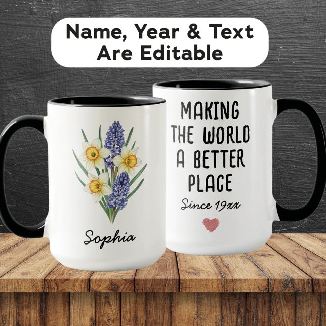 Caneca Flor de Nascimento de Março Personalizada - Nome P (Criador carregado)