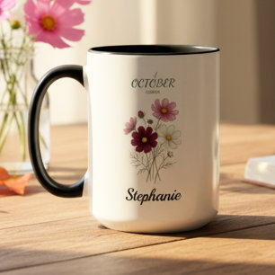 Caneca Flor de Nascimento de Outubro Cosmos Aniversário