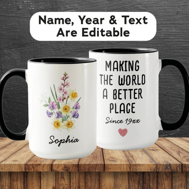 Caneca Flor de Nascimento Personalizada de Abril - Nome P (Criador carregado)