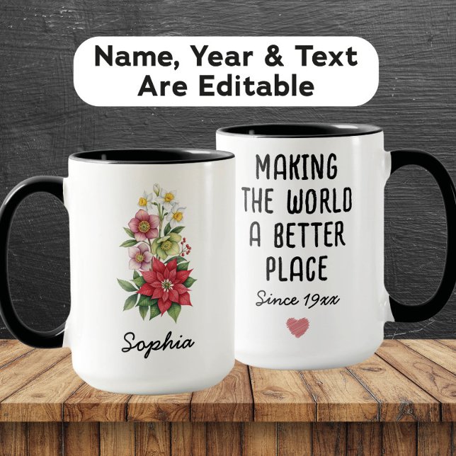 Caneca Flor de Nascimento Personalizada de Dezembro - Nom (Criador carregado)