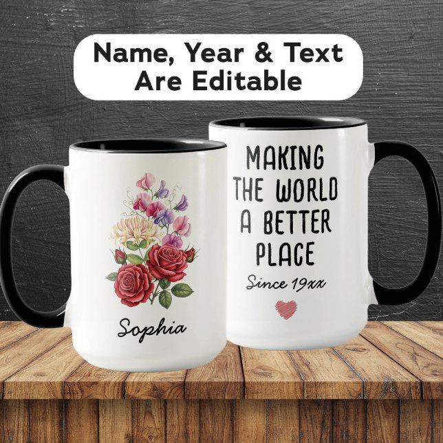 Caneca Flor de Nascimento Personalizada de Junho - Nome P (Criador carregado)