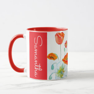 Caneca Flor de Papoula Laranja Vermelha Nome de Mulher Aq
