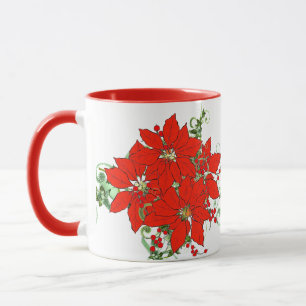 Caneca Flor de Poinsettia Cerâmica Vermelha 