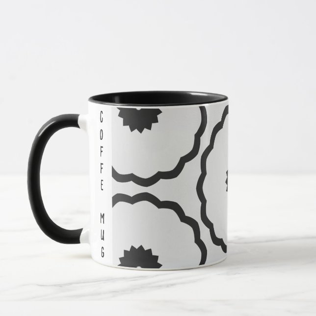 Caneca Flor de ponto preto e branco Abstrato personalizad (Esquerda)