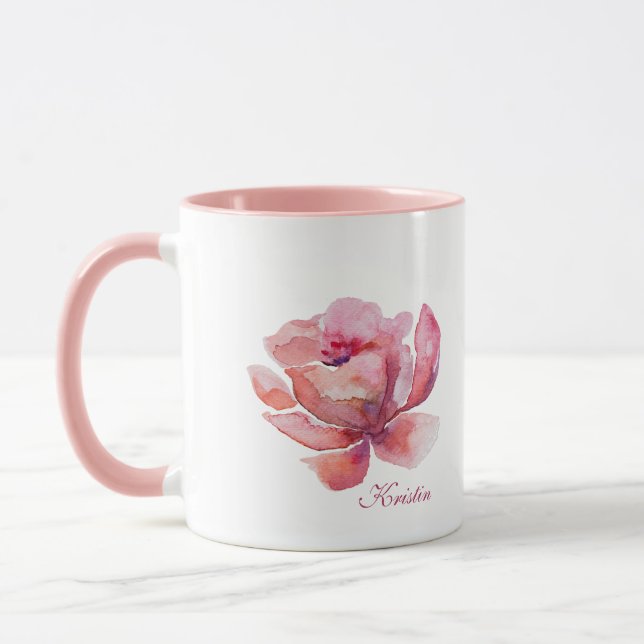 Caneca Flor de Rosa Aquarela Desenhada à Mão (Esquerda)