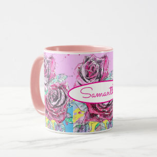 Caneca Flor de Rosa Vermelha Aquarela Arte Colorida