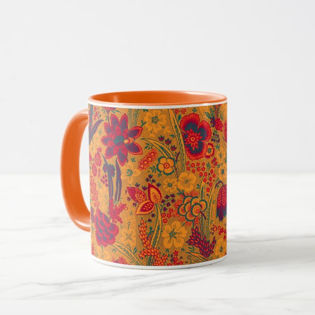 CANECA FLOR DE TULIPAS LARANJA AMARELO, FOLHAS FLORAIS  (Frente Esquerda)