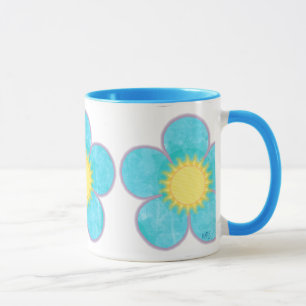 Caneca Flor de Verão Azul Turquesa Ousada
